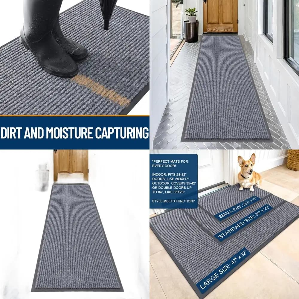 Water Resistant Door Mat for Interior and Exterior, Low Profile, Easy to Clean, 71x23, Light Grey