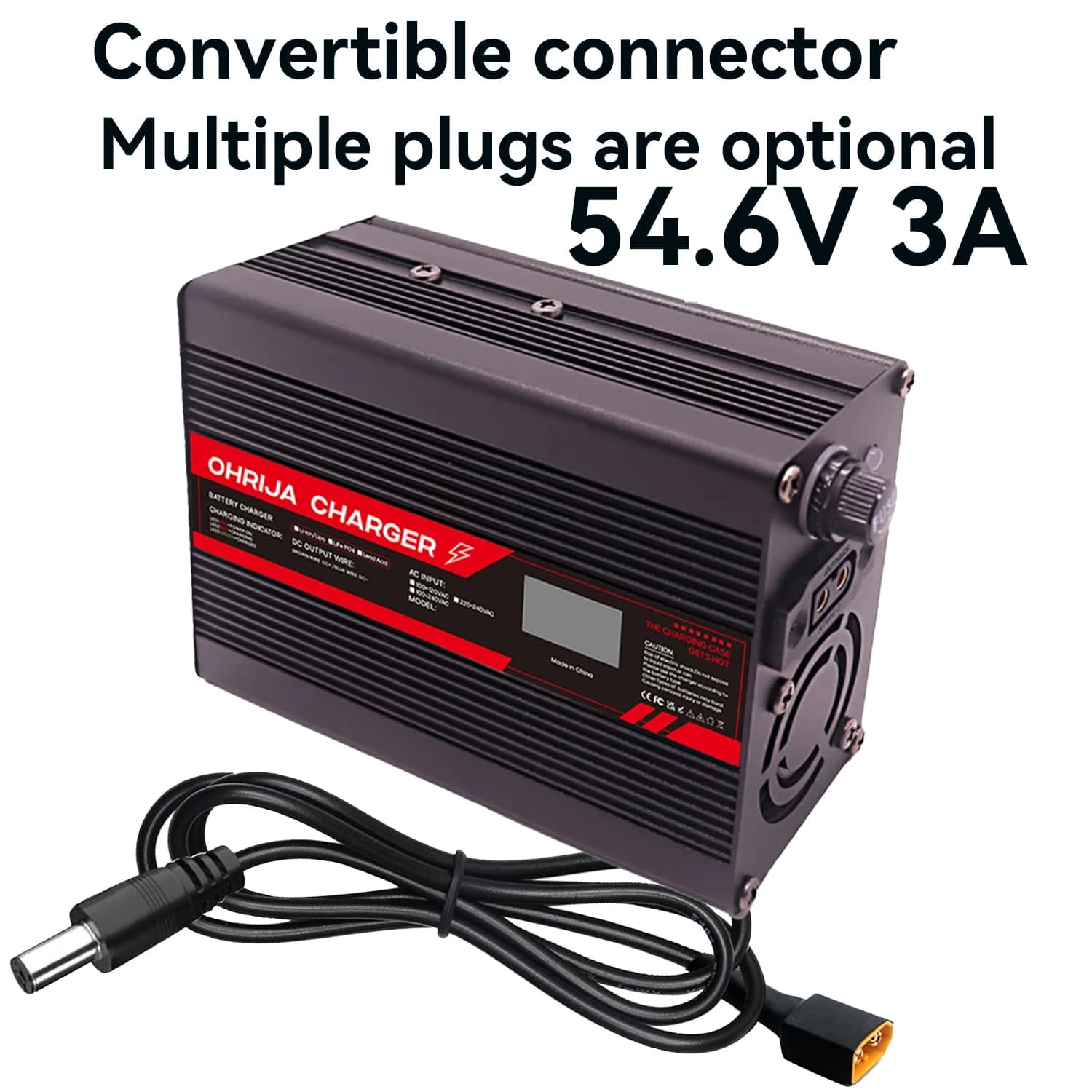 Caricabatterie rapido per batteria al litio 54,6 V 3 A per display OLED 13S 48,1 V e connettore intercambiabile Stabilizzazione rapida con ventola di raffreddamento