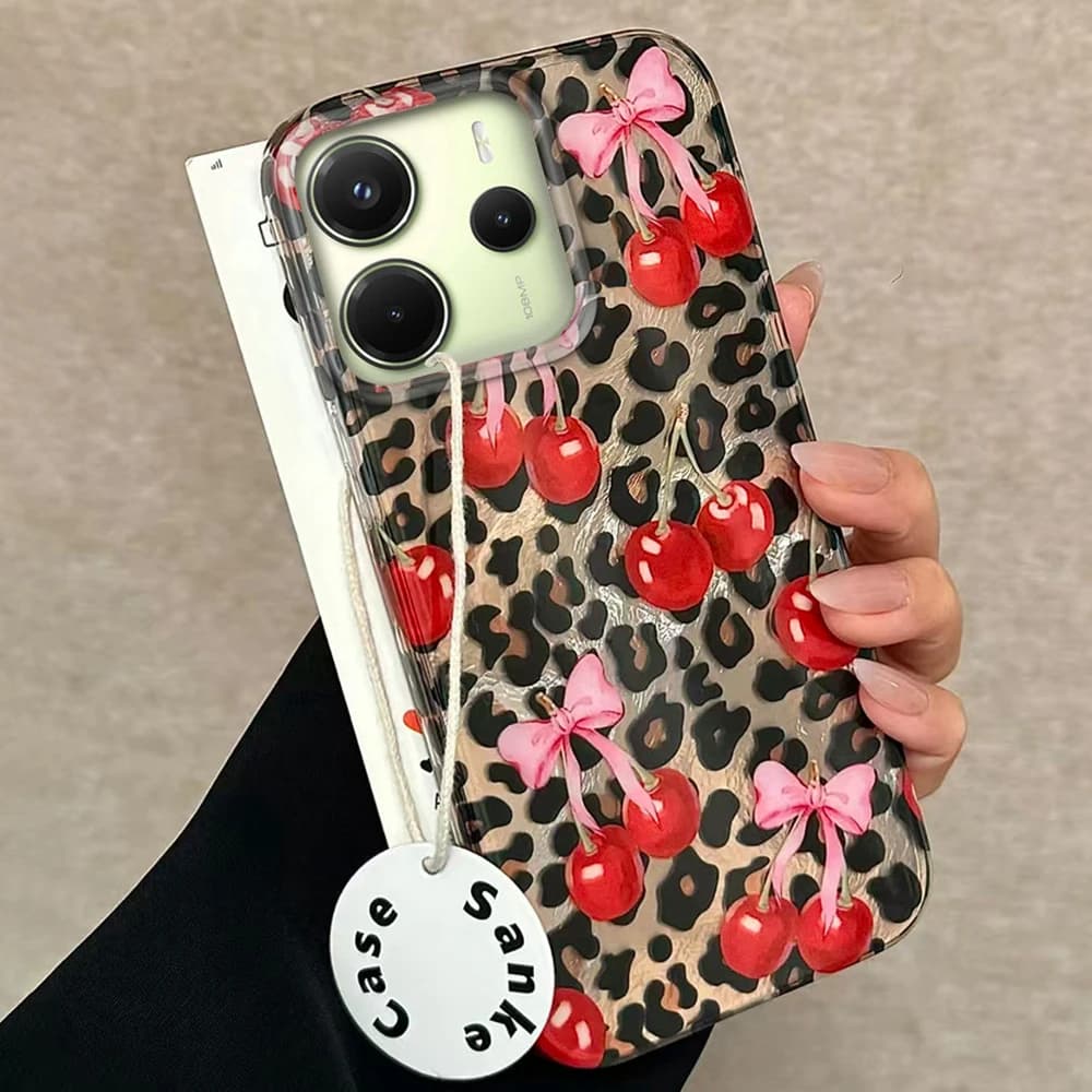 Custodie per telefoni leopardo ciliegia marrone per Xiaomi Redmi Note 14 13 12 11 11S 10 10S 8 9 Pro 15 15C 13C 14C 9S A3 A1 A3X 9A A2 A5 Cover