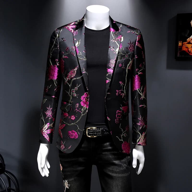 New Vintage lussuoso Jacquard abito floreale giacca uomo matrimonio banchetto Club abito da festa cantanti smoking Slim Fit blazer Hommes
