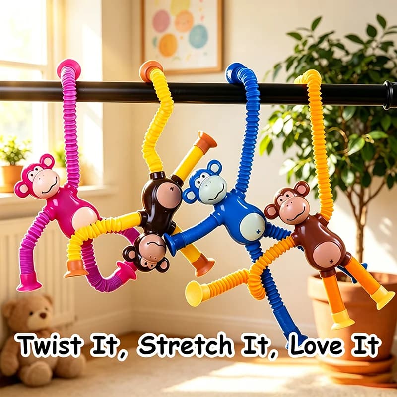 (HefengCL) Telescopic Suction Cup Monkey Pop Tube Fidget Toy, Stretchable & Twistable Sensory Stress Relief Gift for Kids Adults