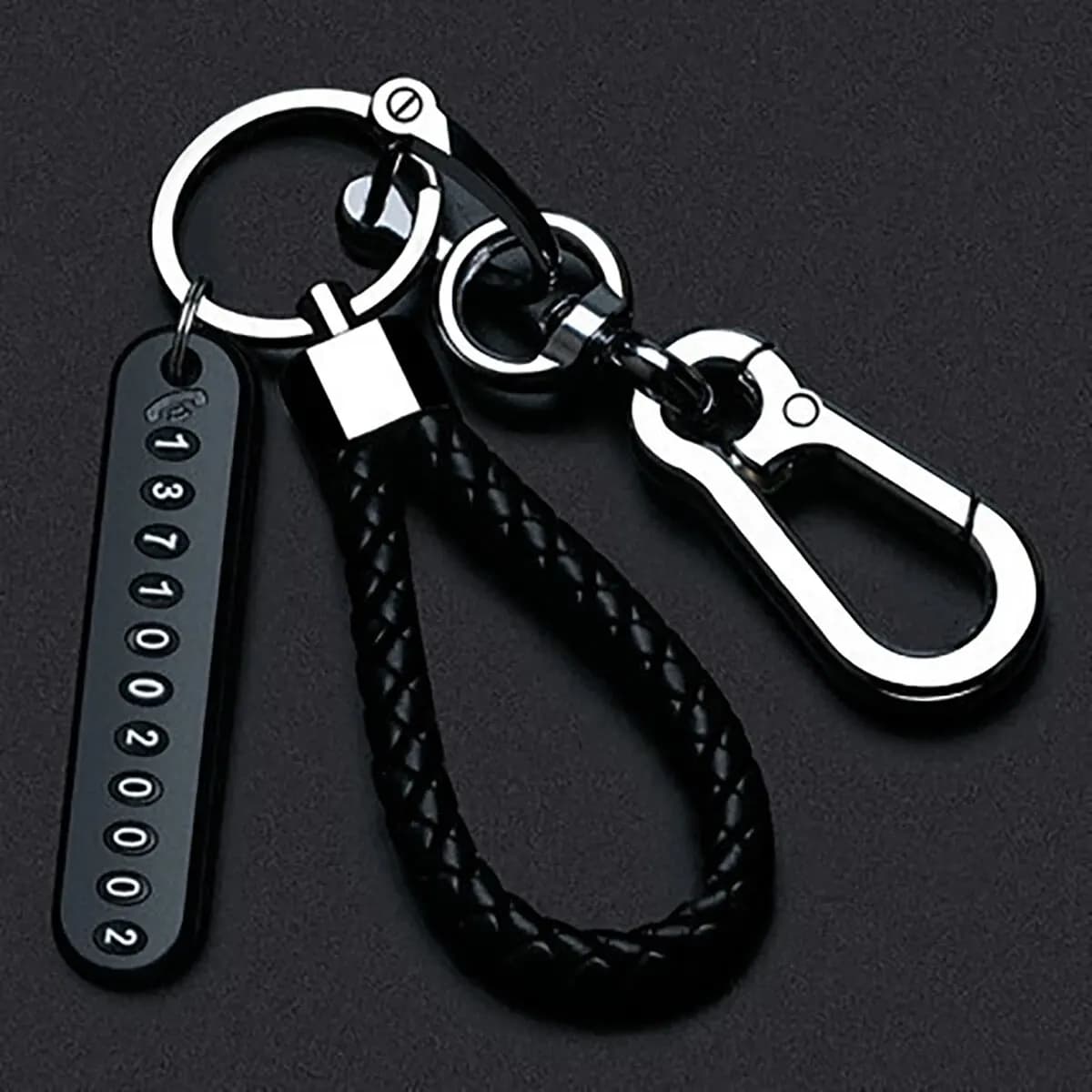 Keyring with license plate pendant for phone DIY fashionable for man Punk simple rope in woven leather accessories keychain for car anti-smarriage