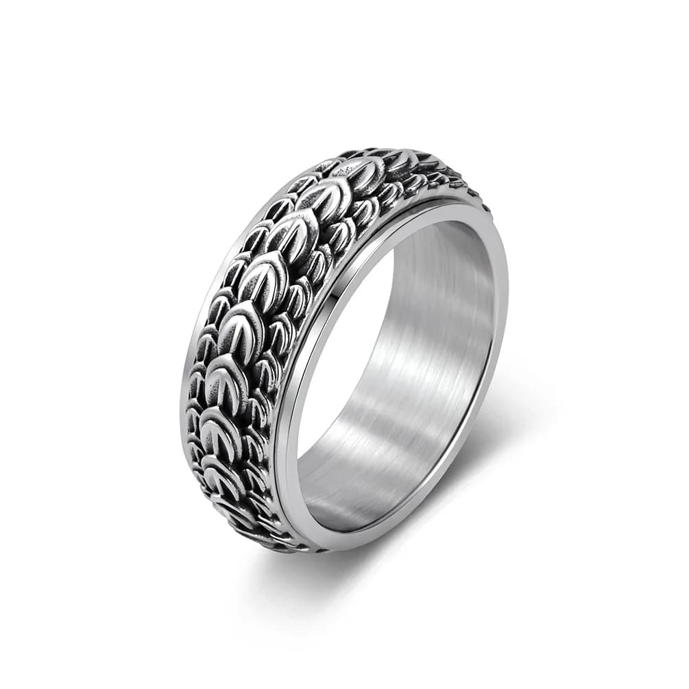 Retro Men's Stainless Steel Dragon Scale Spinner Ring Anti-anxiety Fidget Band Size #7-12 Rotatable