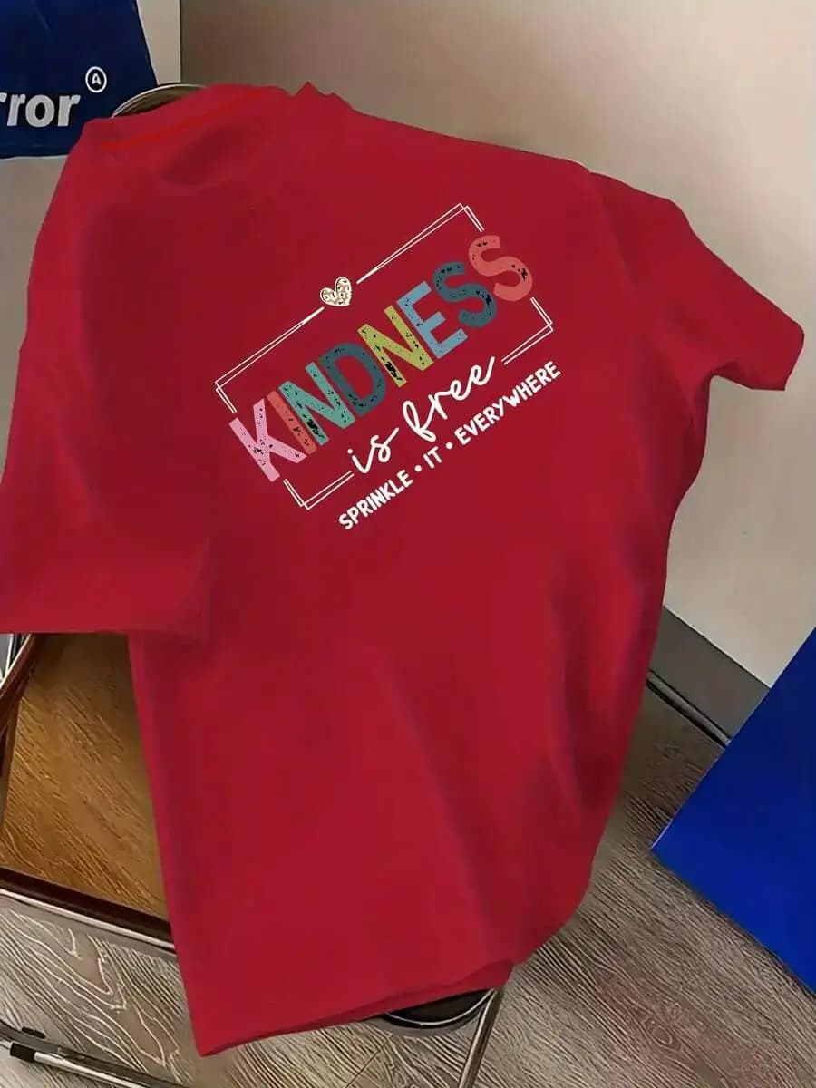 T-shirt estiva da donna in cotone con slogan grafico colorato con messaggio di gentilezza