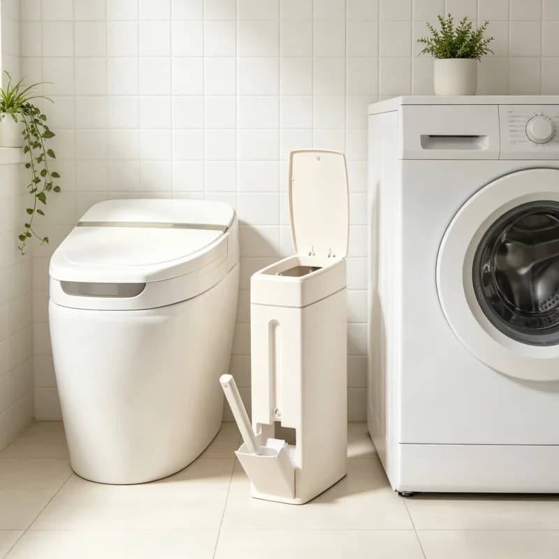 Cestino per Bagno Stretto con Coperchio, Set 2-in-1 con Scopino per WC, Pattumiera Salvaspazio Slim da 4,5L, Contenitore per Rifiuti in PP Sigillato Anti-Odore