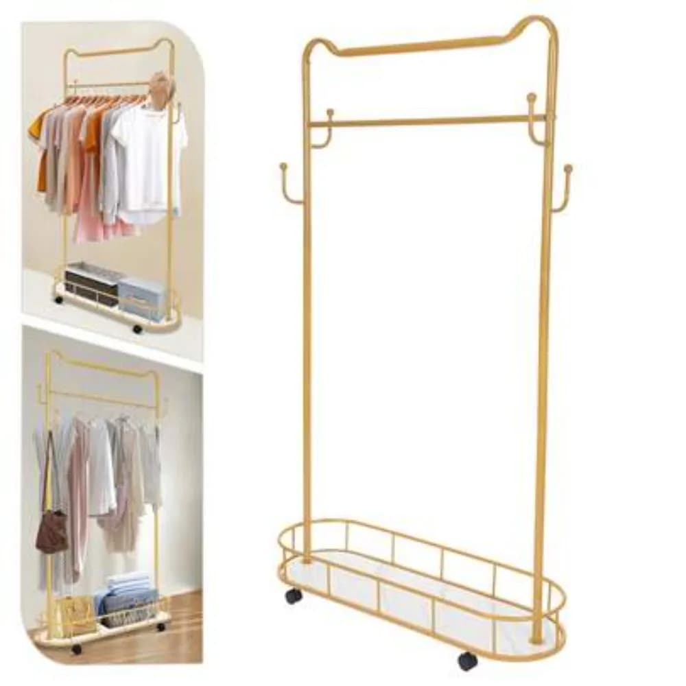 Floor Standing Coat Rack with Hooks and Storage Baskets for Jackets Hats Bags and Scarves Freestanding Clothes Hanger Tree Organizer for Entryway Hallway Bedroom Living Room Office Durable Metal Frame Stable Base Easy Assembly Space Saving Modern Coat