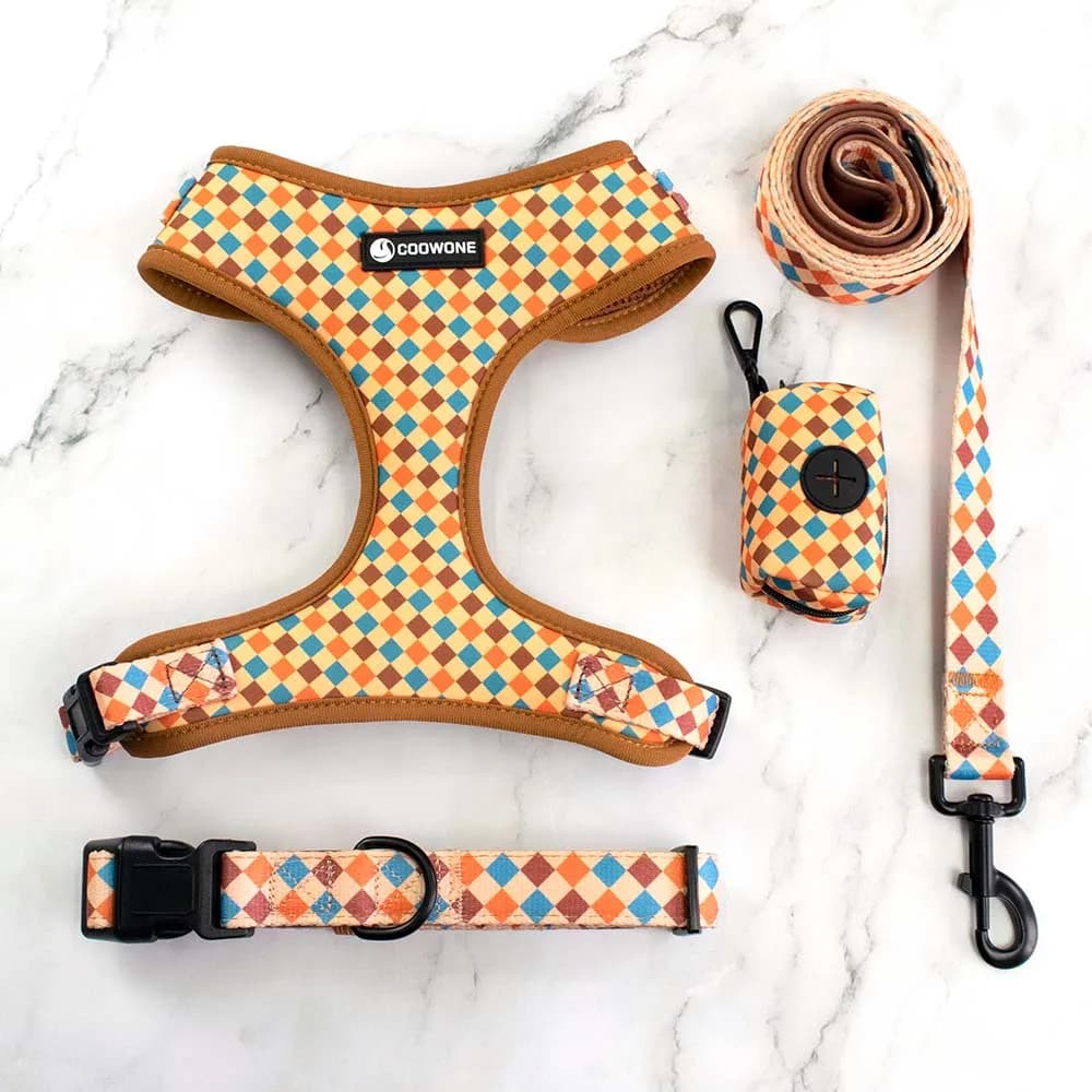 Collare per cani da compagnia regolabile Collarlogo, durevole, morbido, creativo, guinzaglio, imbracatura in neoprene con set di dispenser per sacchetti per cacca