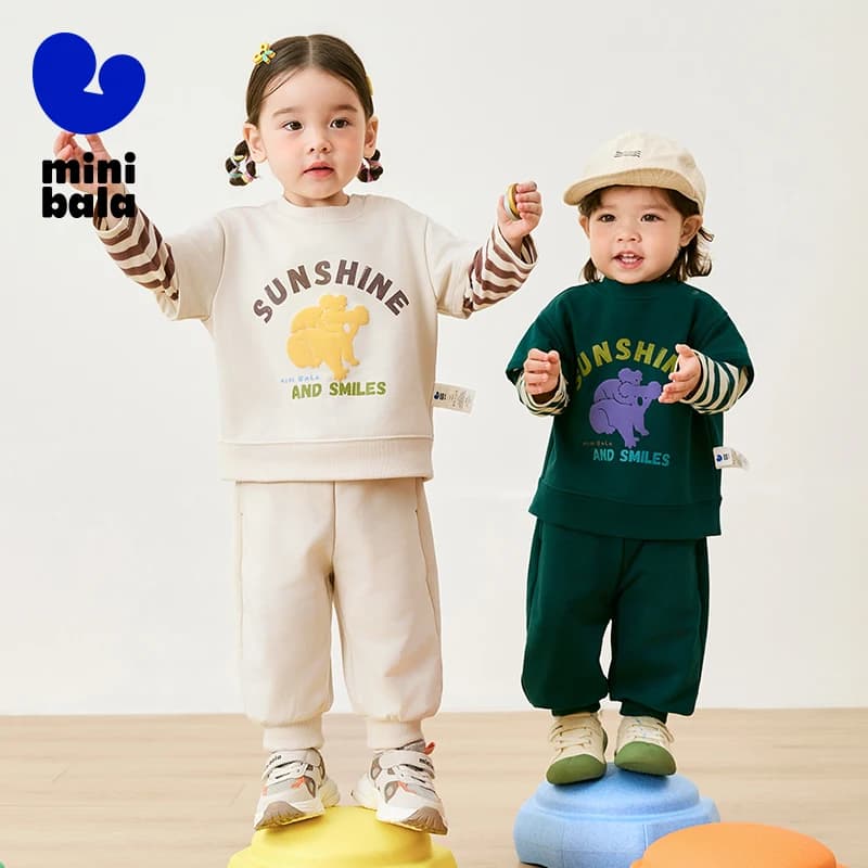 Set Mini Bala a maniche lunghe per ragazzi e ragazze Set da due pezzi con cappuccio finto e pantaloni lunghi alla moda e set da due pezzi