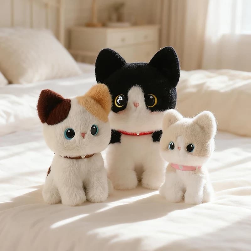 Cute Sitting Pose Kitten Plush Toys Soft Fluffy Cartoon Pet Cat Doll Lovely Office Desktop Decor Funny Gift To Family