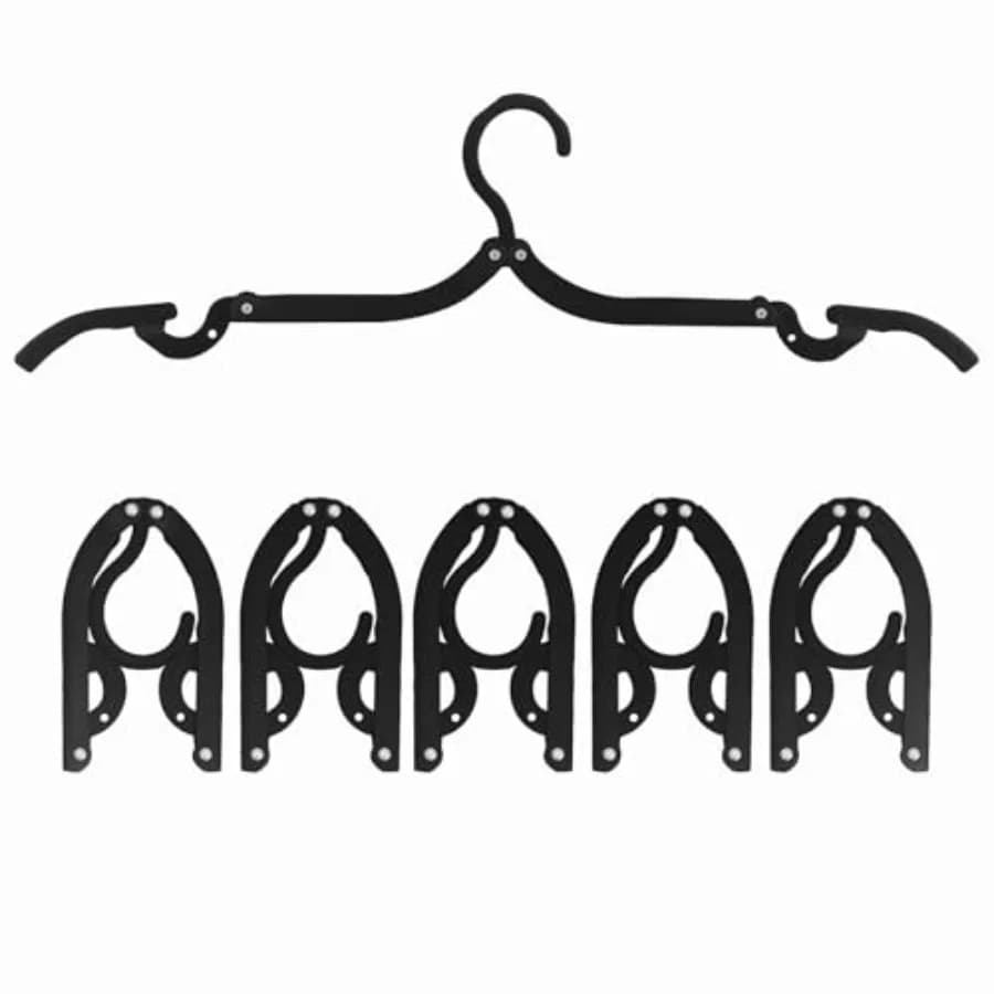 6PCS Portable Folding Clothes Hangers Clothes Drying Rack for Travel Black