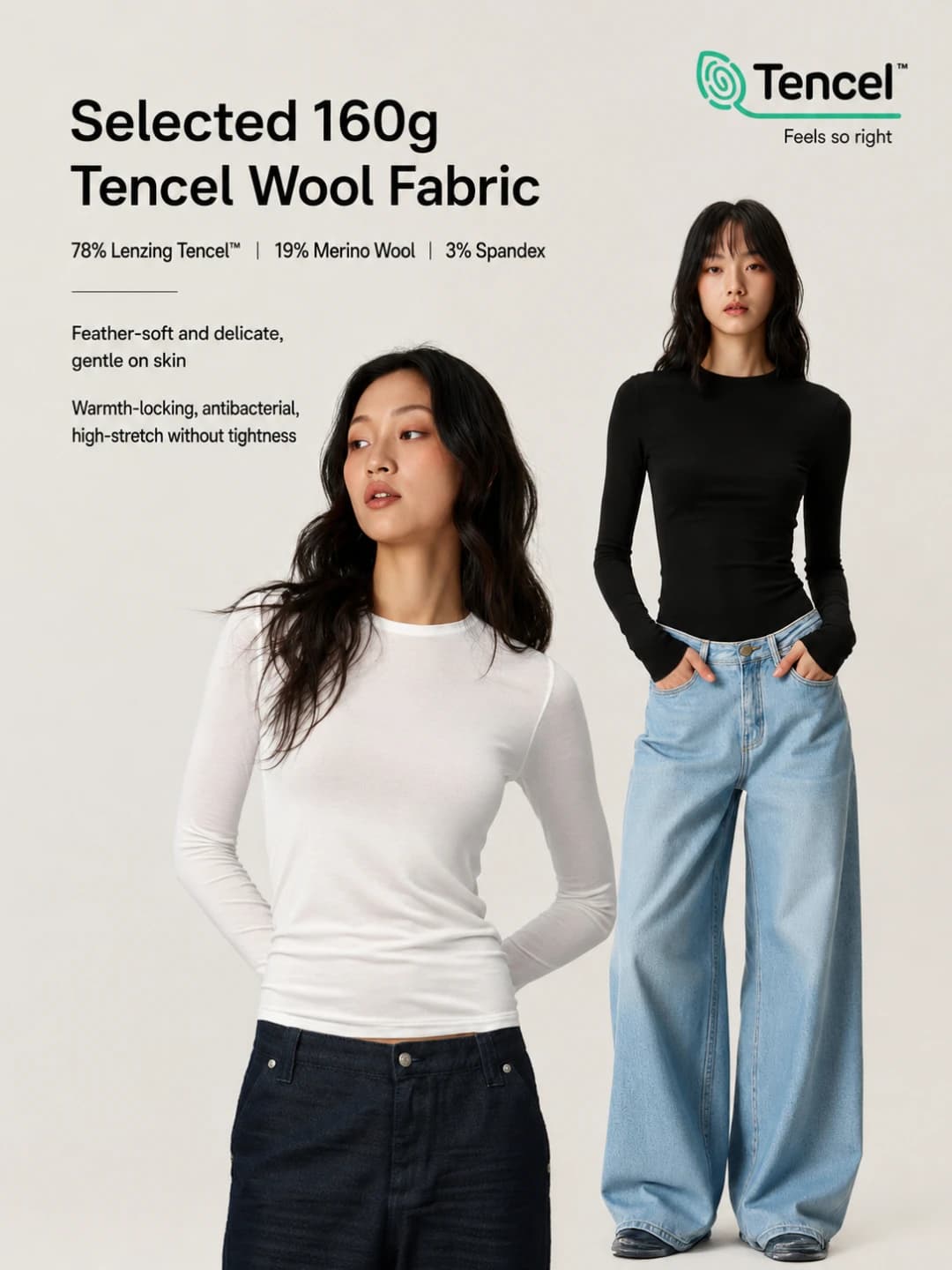 Women Lyocell Merino Wool Blend Long Sleeve Top Slim Fit Bodycon Knit Base Layer Casual Crewneck T-Shirt Y2K Sheer Blouse Tee
