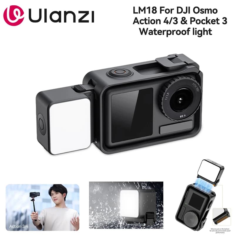 Ulanzi LM18 Led Video Fill Light IPX5 Waterproof Magnetic 5600K for DJI Osmo Action 5/4/3 and Pocket 3 Action Camera Accessories