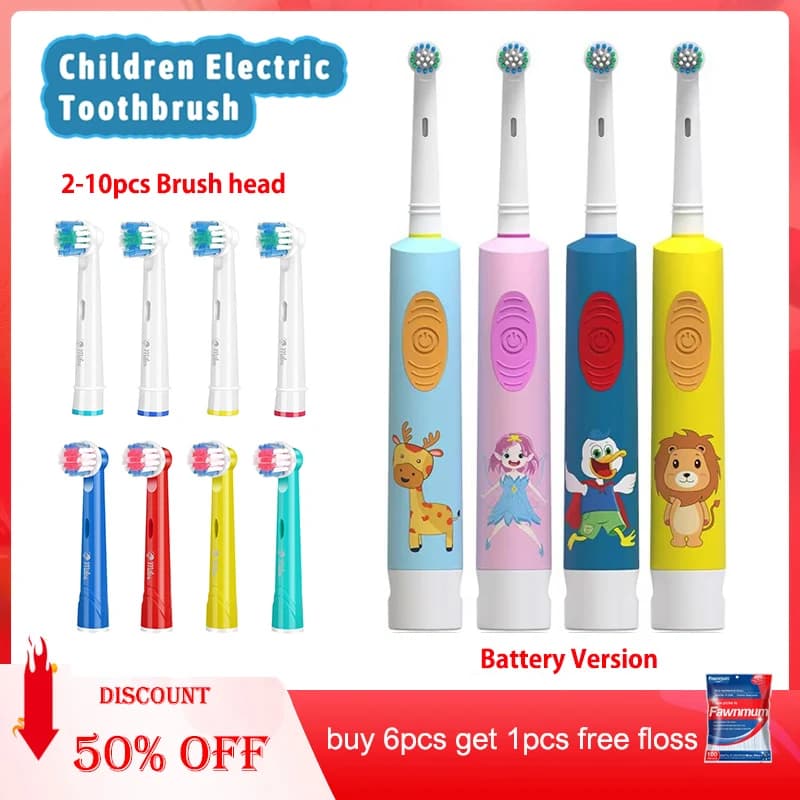 Electric toothbrush for children Soft bristles Colorful animated card Rounded vibrating heads Toothbrush Care of the gums Battery supply 3-15 years