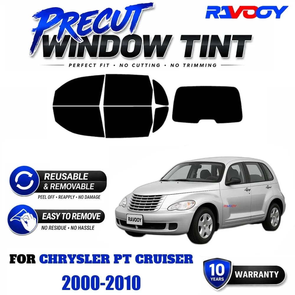RAVOOY Precut Window Tint, Reusable Removable EPU Film, Custom Fit for Chrysler PT Cruiser 2000-2010, UV Heat Protection