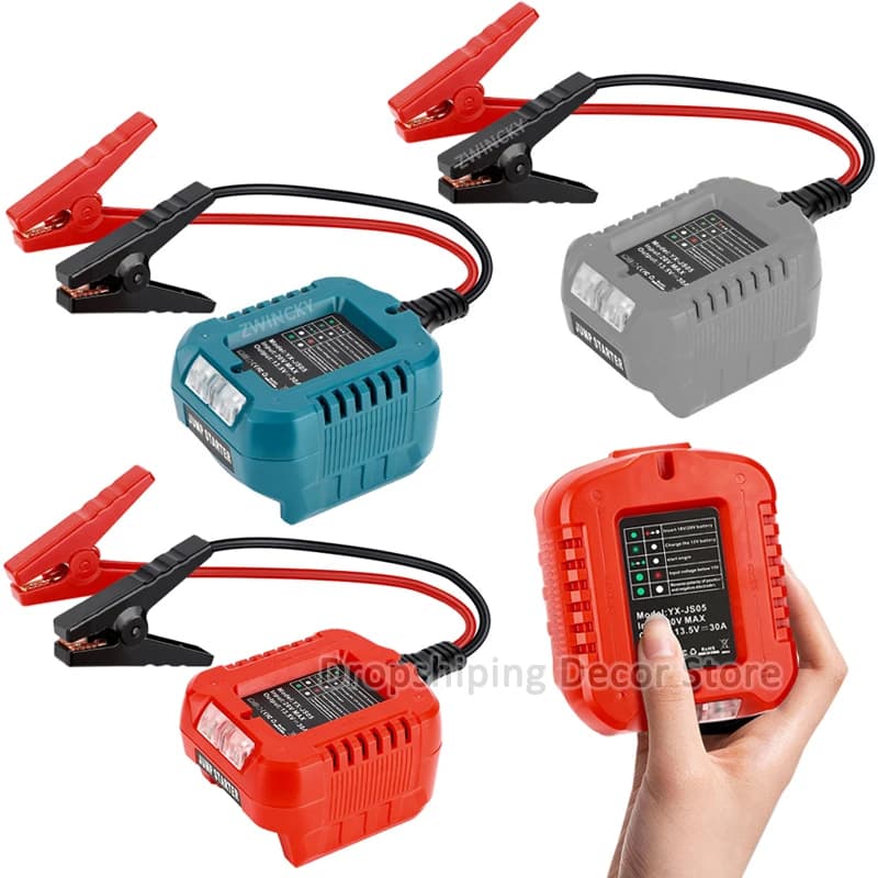 Adattatore di avviamento per saltare per auto per Makita/Dewalt/Milwaukee/Bosch 18V Batteria al litio Accenditore per batteria per auto Avviatore di emergenza automobilistico