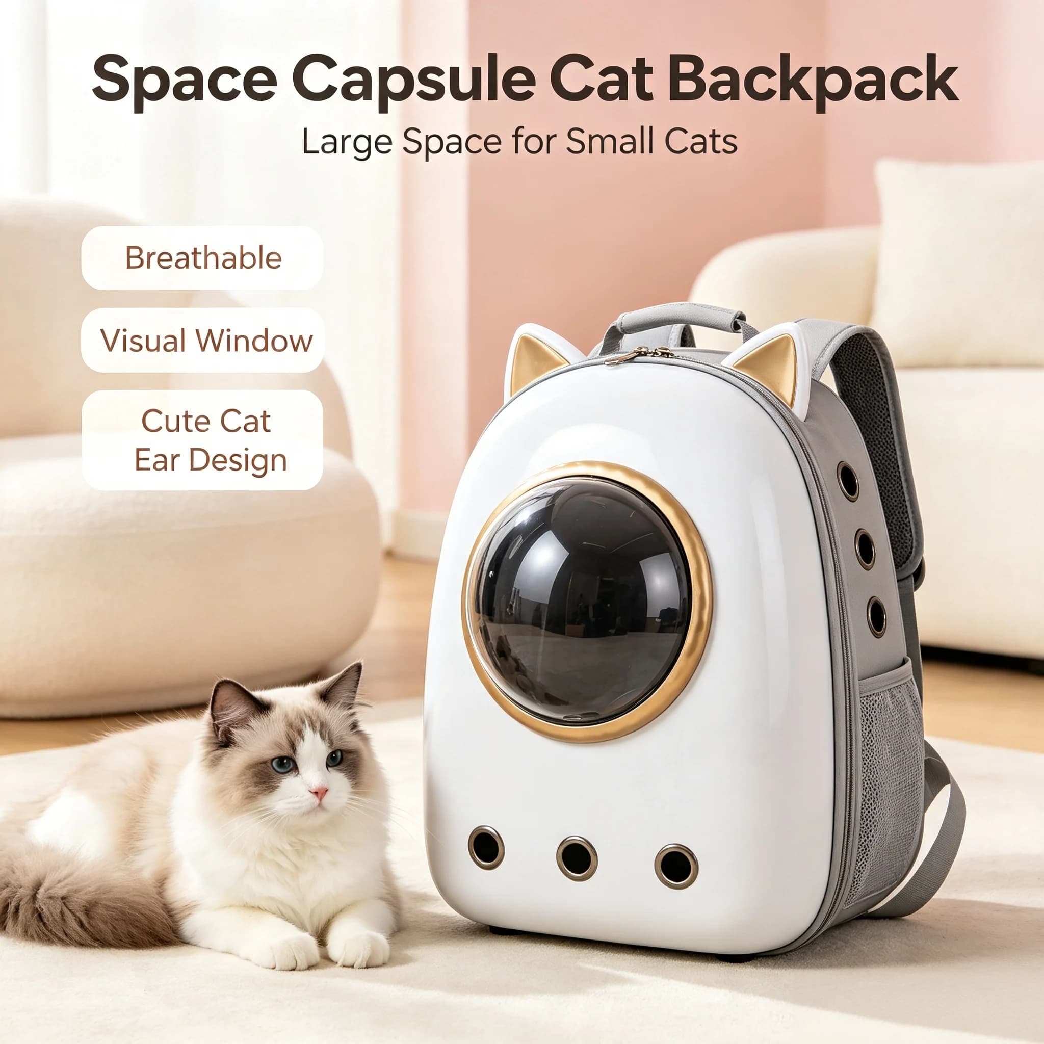 Pet Carrier Backpack for Cats Dogs Breathable Space Capsule Backpack Outdoor Travel Carrier Bag