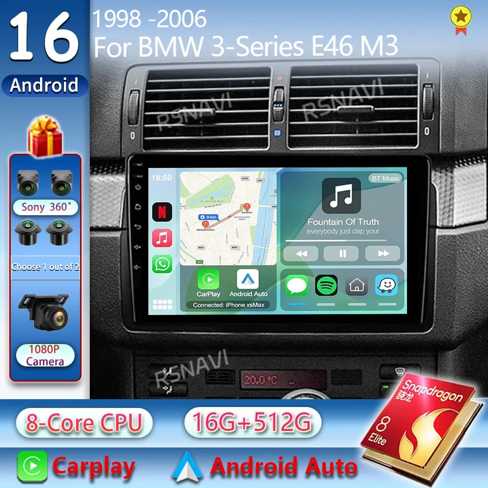 Android 14 For BMW Series 3 E46 M3 318 320 325 330 335 2K QLED Android Autoradi Video Media player AI Voice CarPlay stereo
