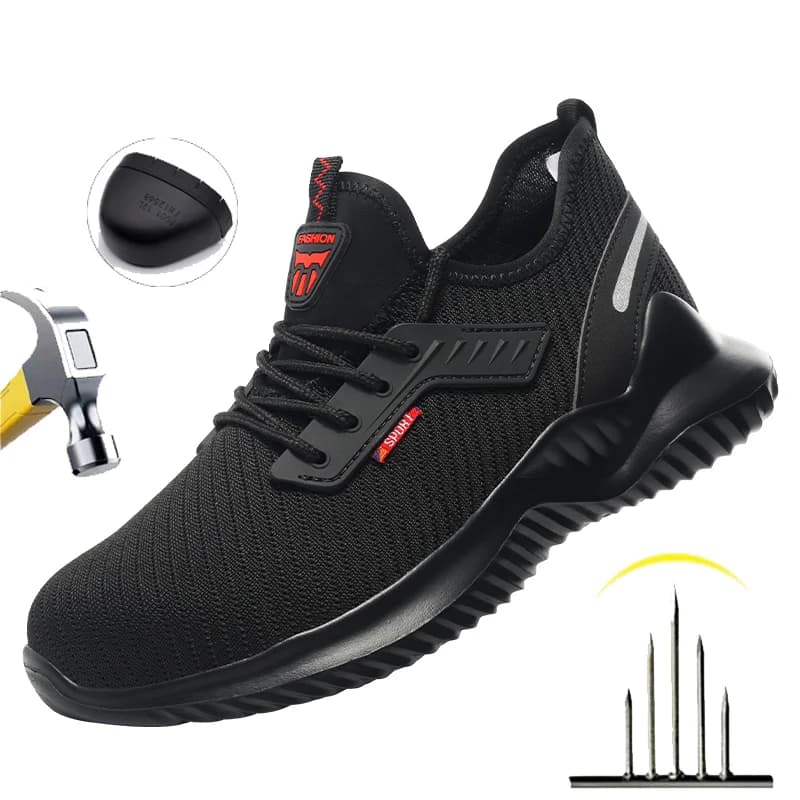 Safety Shoes Men for Hiking Work Shoes Safety Steel Toe Boots Construction Site Industrial Shoe Mid Top Round Toe Non Slip Shoes