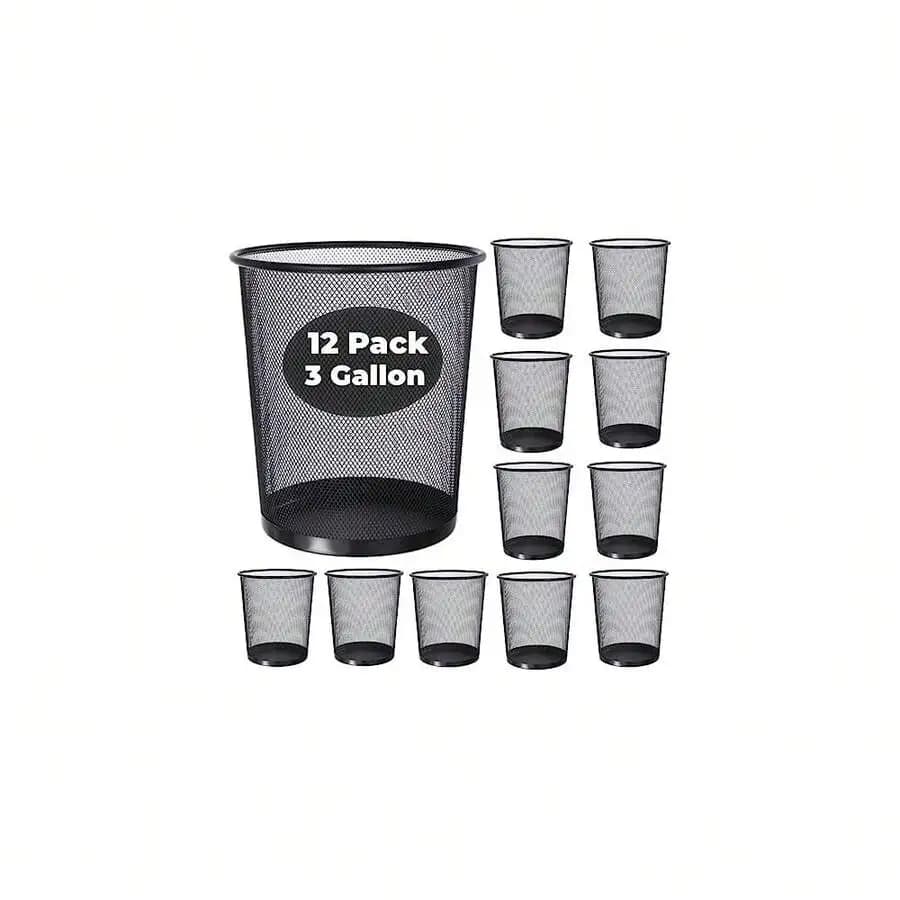 12 Pack 3 Gallon Mesh Trash Can Open Top Metal Wastebasket For Office Kitchen Dorm Living Room Black