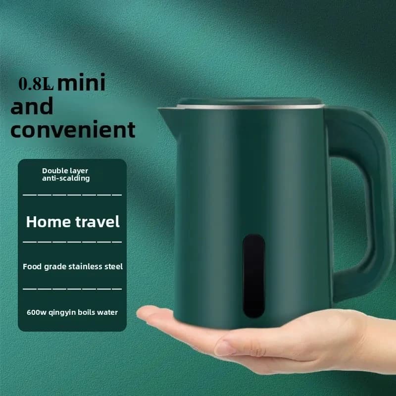 Bollitore Elettrico Mini da 0,8L per Hotel e Ufficio, Bollitore per Dormitorio in Acciaio Inox di Grado Alimentare a Doppio Strato Anti-scottatura