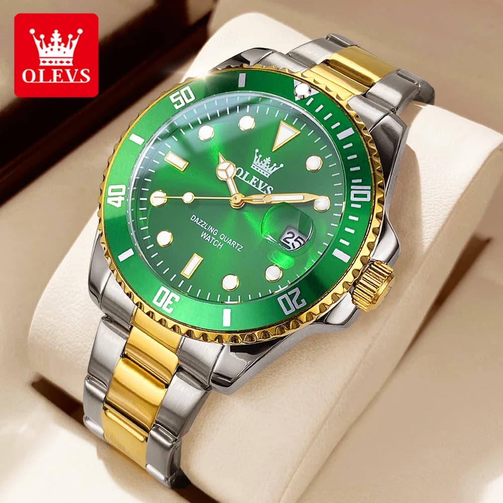 OLEVS 5885 Men Watch Luxury Original Diving Quartz Watch Stainless Steel Waterproof Night Light Date Watch Brand Sports Watch