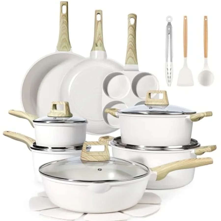Set di Pentole e Padelle in Ceramica Antiaderente 22 Pezzi, Set da Cucina Sano e Non Tossico con Padelle, Lavabile in Lavastoviglie