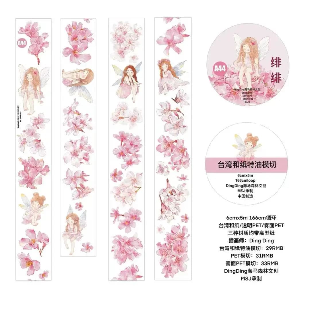 Ding Ding Pink Floral Angel Washi Pattern Journal Tape Material