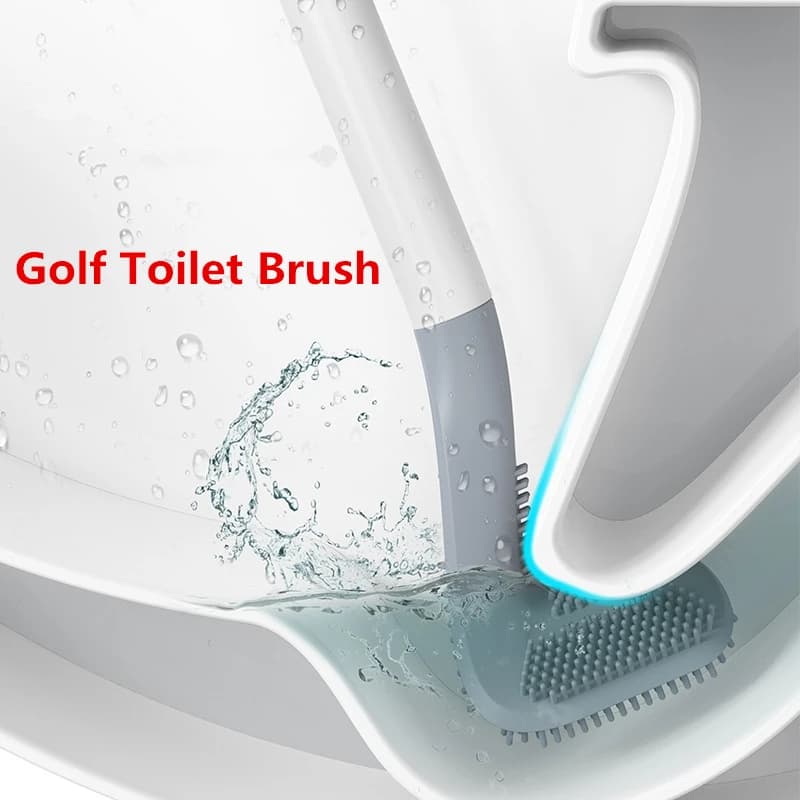 Pulizia della toilette Spazzola in silicone Testa da golf Gancio da parete per bagno Appeso Manico lungo Pulitore per padelle accovacciate Dispositivo di rimozione degli spazi WC domestico