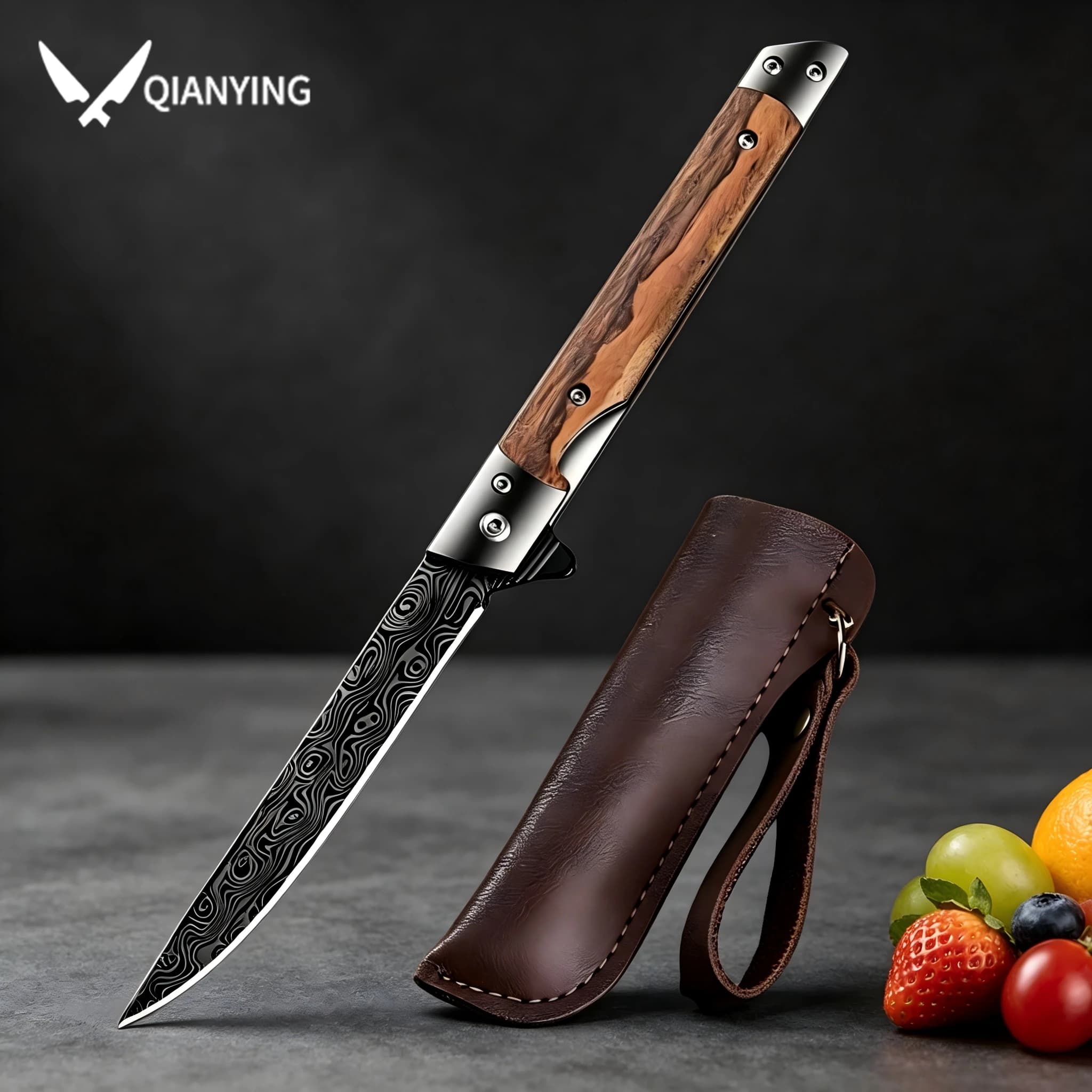 Sharp Folding Fruit knife High hardness Stainless steel Meat Cleaver Kitchen knife with wooden handle Portable Pocket knife