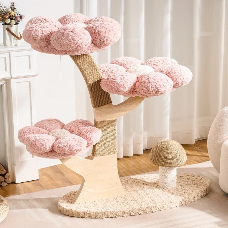 Cat climbing frame Solid wood Small does not occupy an area of cat litter Integrated wear-resistant mushroom cat scratching