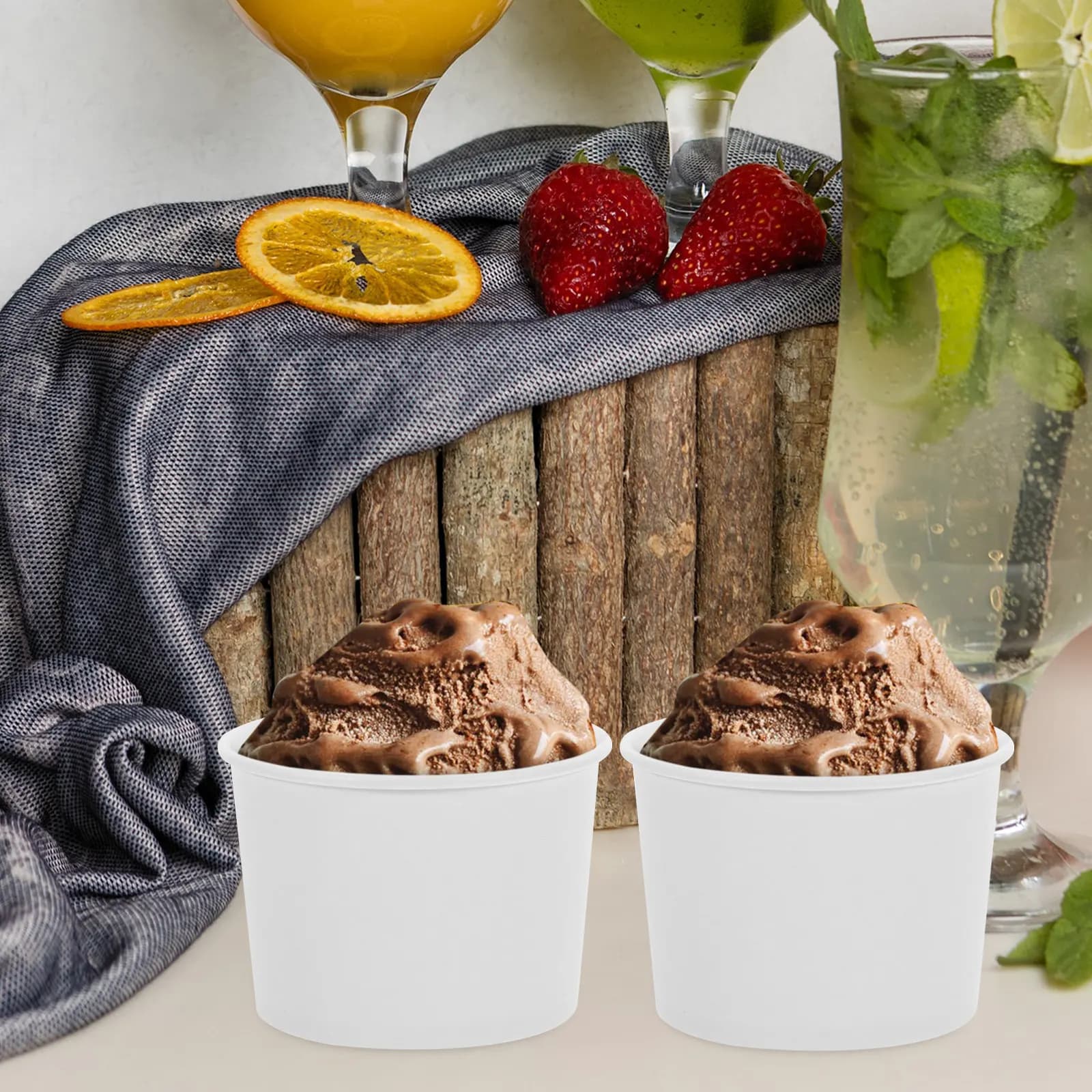 100Pcs Paper Bowls Thick Disposable Ice Cream Cups Takeout Food Containers Multipurpose Dessert Bowls Ice Cream Containers