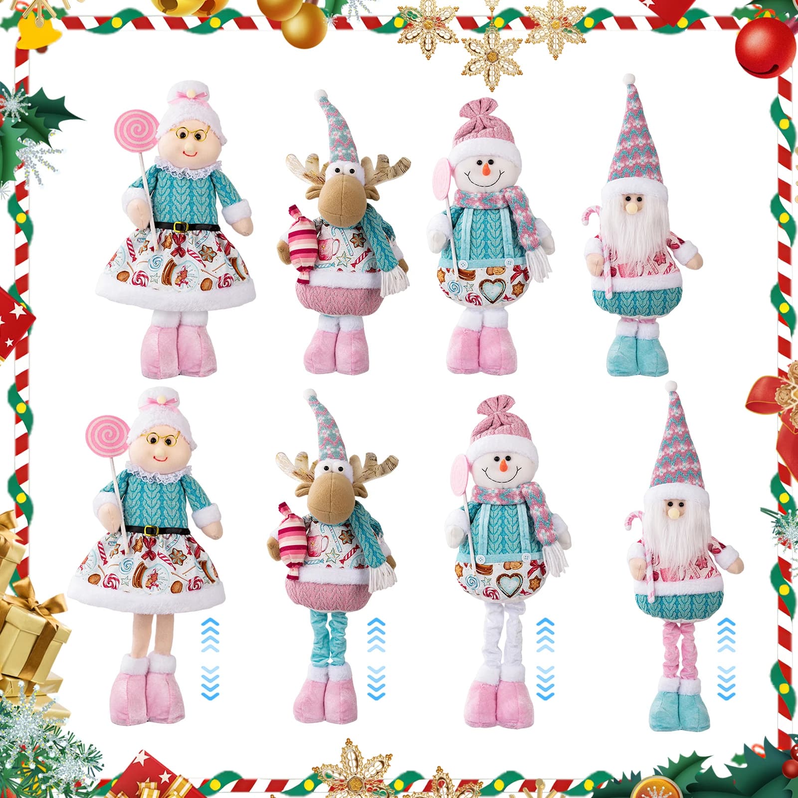 Telescopic Santa Christmas Figure Extendable Snowman Novelty Model Pink Santa Standing Ornament for Party Xmas Surprise Gifts