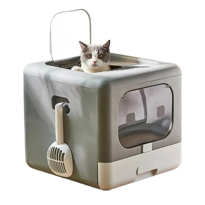 Lettiera per Gatti Grande e Chiusa Anti-Schizzi con Design Pieghevole in Plastica e Controllo degli Odori