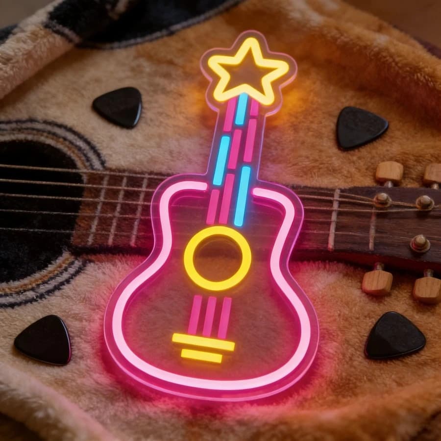Insegna al Neon a Forma di Chitarra, Regalo per Bambini, Luce LED Dimmerabile USB per Studio Musicale, Camera da Letto, Bar, Man Cave, Feste, Matrimoni, Decorazione Murale