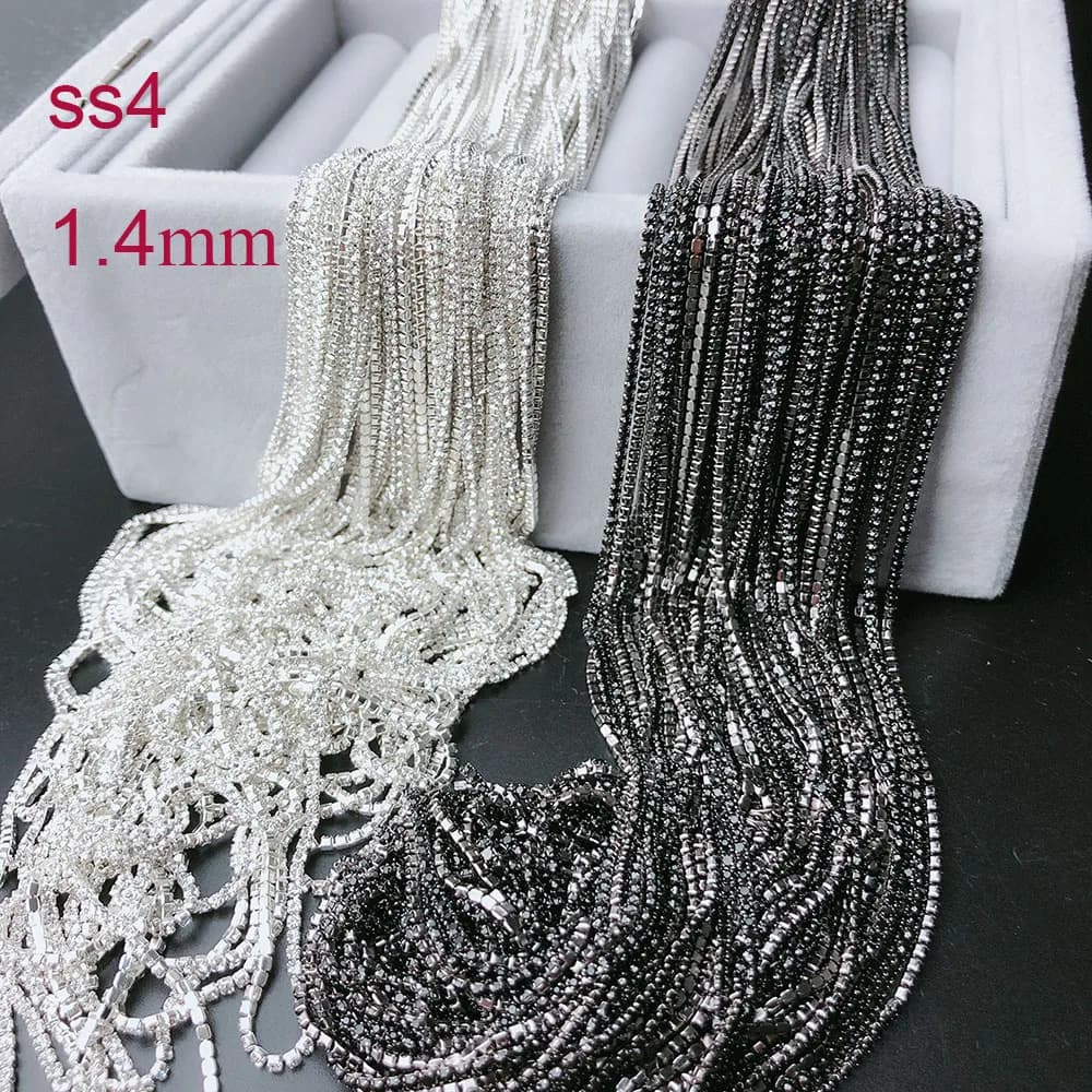 Catena di strass ss4 da 1,4 mm, decorazioni con nappe di pietre preziose, finiture in cristallo rosa e blu brillanti, catena fai da te per nail art.