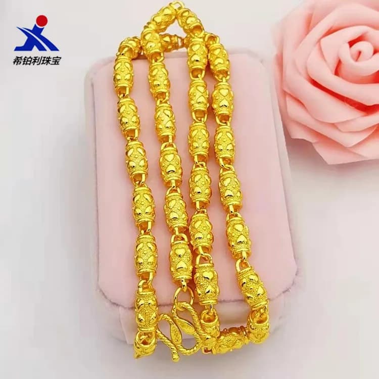 2026 New Brass Gold Plated Solid Men Necklace Electroplated Imitation Gold Jewelry Love Olive Bead Neckwear Fashion Accessories