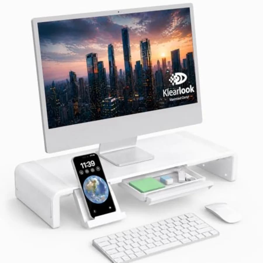 Monitor Stand Riser, Klearlook Foldable, Height Adjustable Computer Stand, Desk Shelf Riser with Storage Drawer andTablet Phone