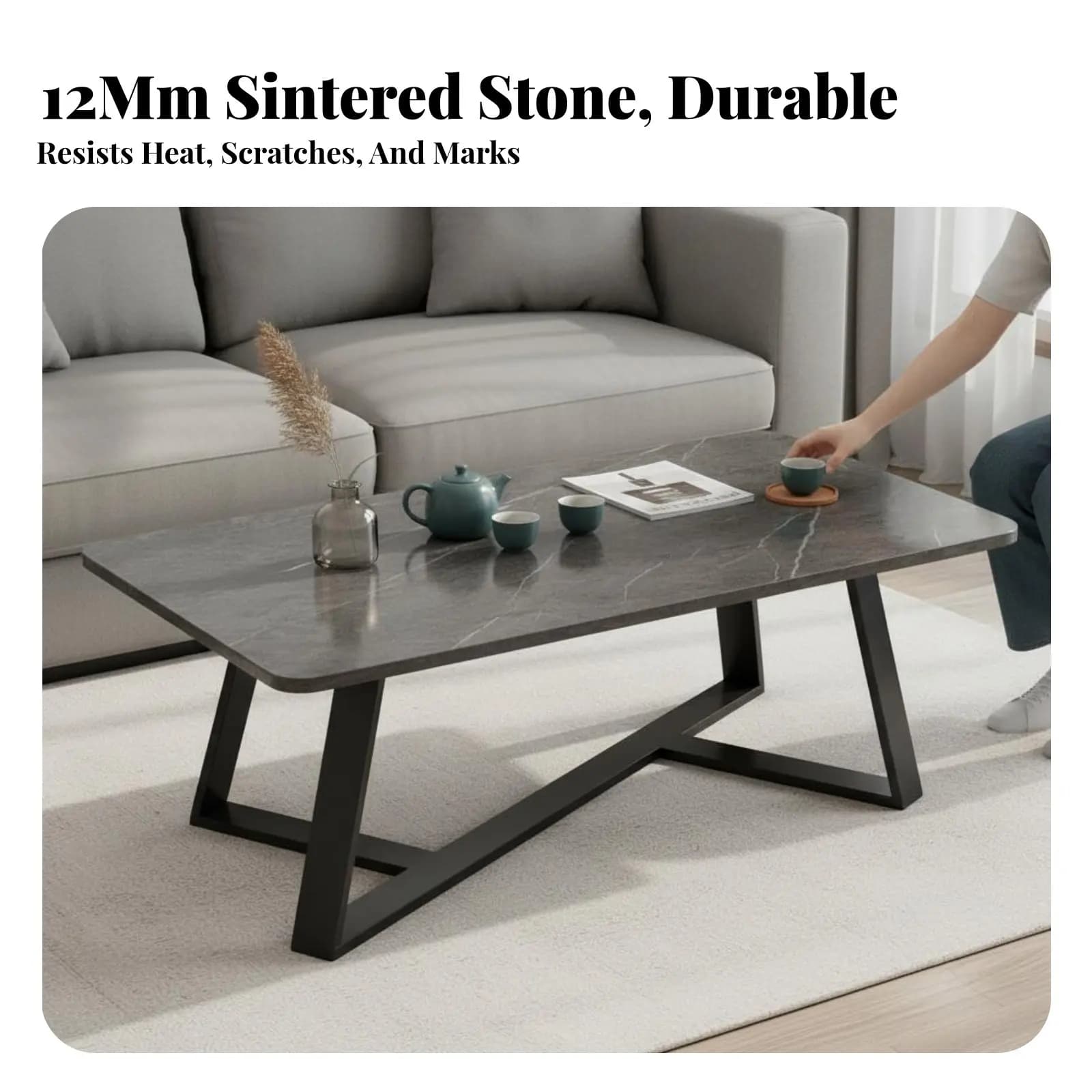 Tavolo Rettangolare con Gambe Geometriche, Design Moderno, Arredamento Domestico, Facile da Pulire, Resistente ai Graffi, per Noleggiatori, Soggiorno