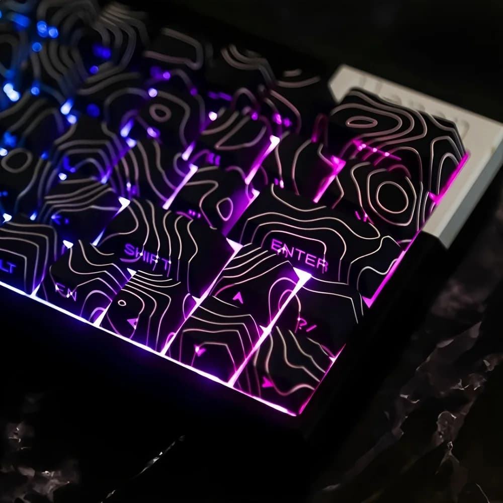 GEFENSI Cherry Key Cap PBT Side Engraved Transparent Personality Line Key Cap For Mechanical Keyboard 61/64/68/75