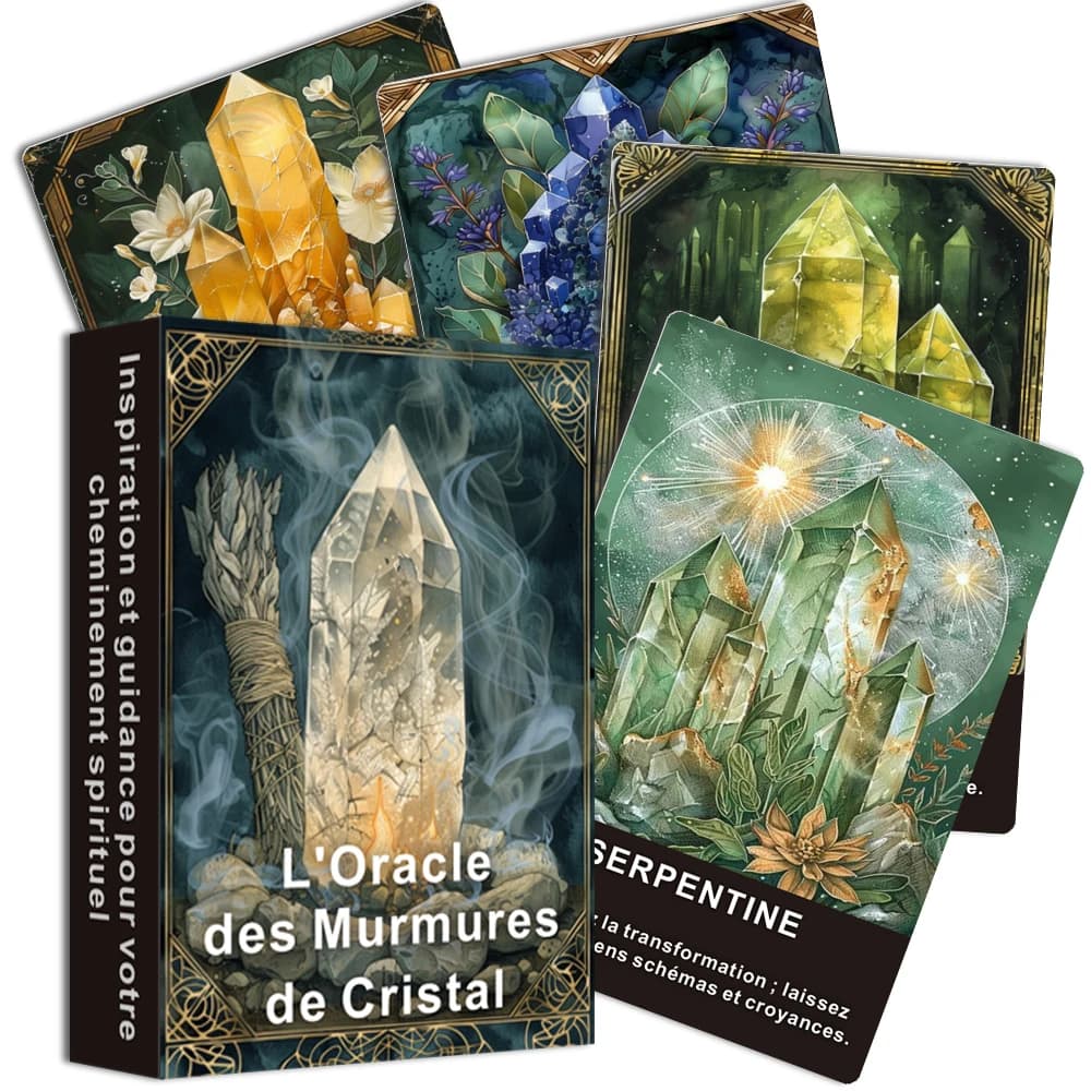 Carte Oracle Francesi, Sussurro dei Cristalli, 44 Carte per l'Autoguida e la Crescita Personale, Giochi di Carte, Carte dei Tarocchi, Regali con Carte, 12*8 cm, 14+