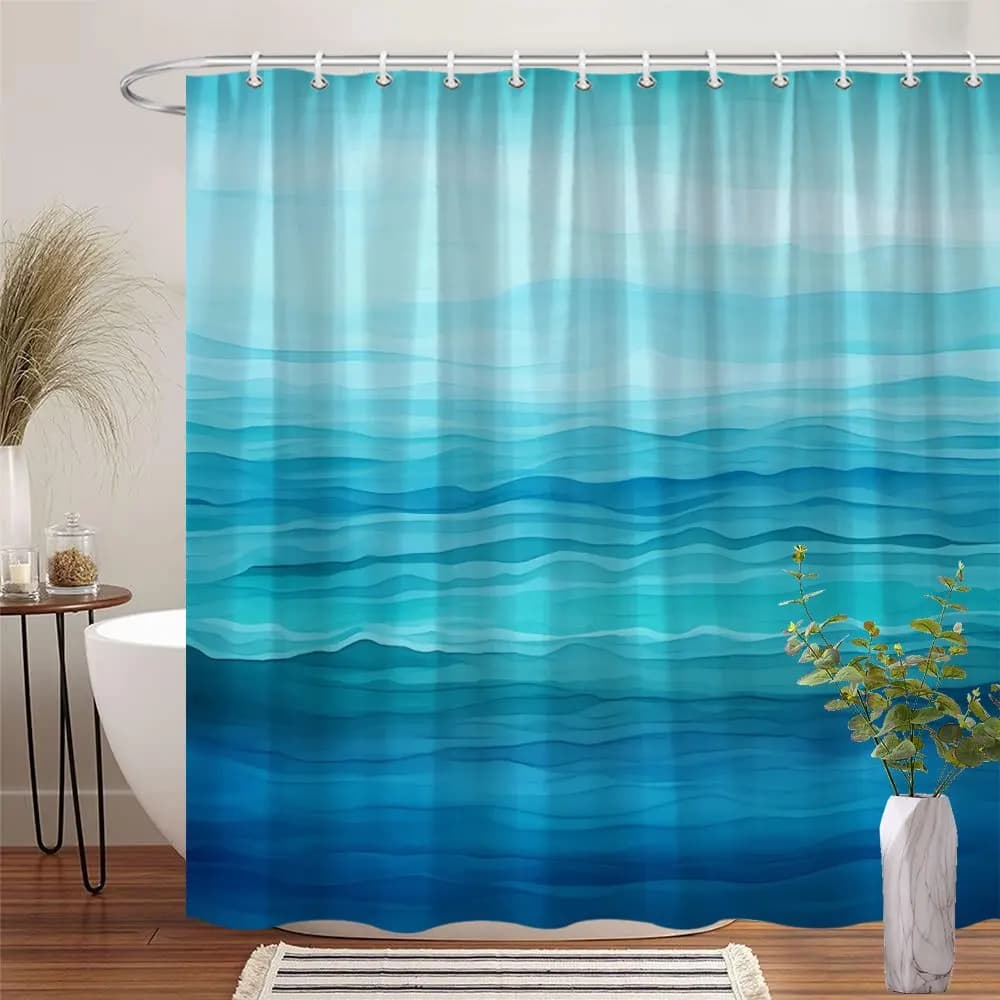 Ocean Wave Pattern Shower Curtain for Bathroom Decor Waterproof Aqua Blue Coastal Tropical Liner Waterproof Shower Curtain for S