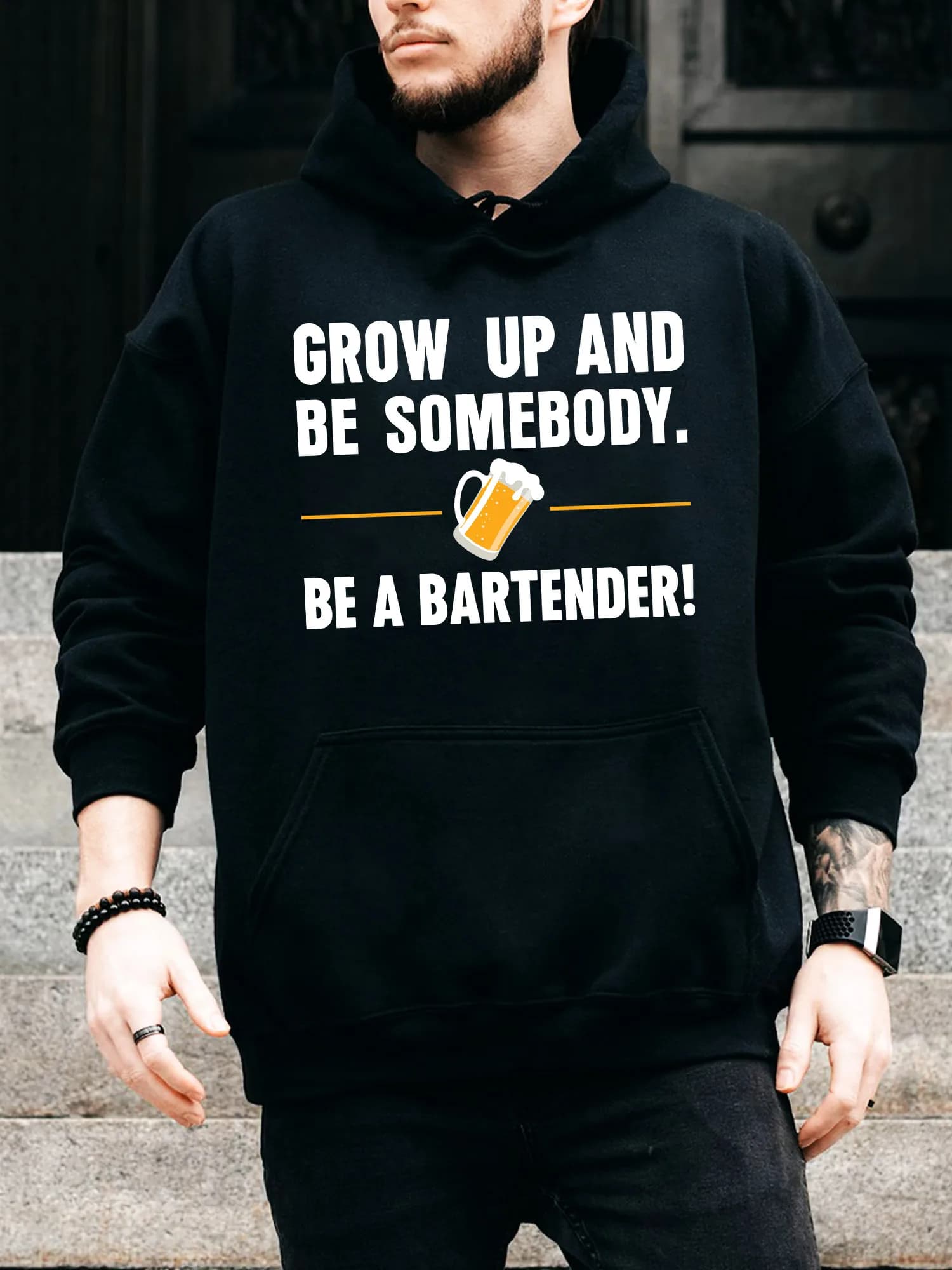 Grow up and Be Somebody Felpa con cappuccio da uomo con coulisse - Pullover nero casual e confortevole, felpa con cappuccio autunno e inverno