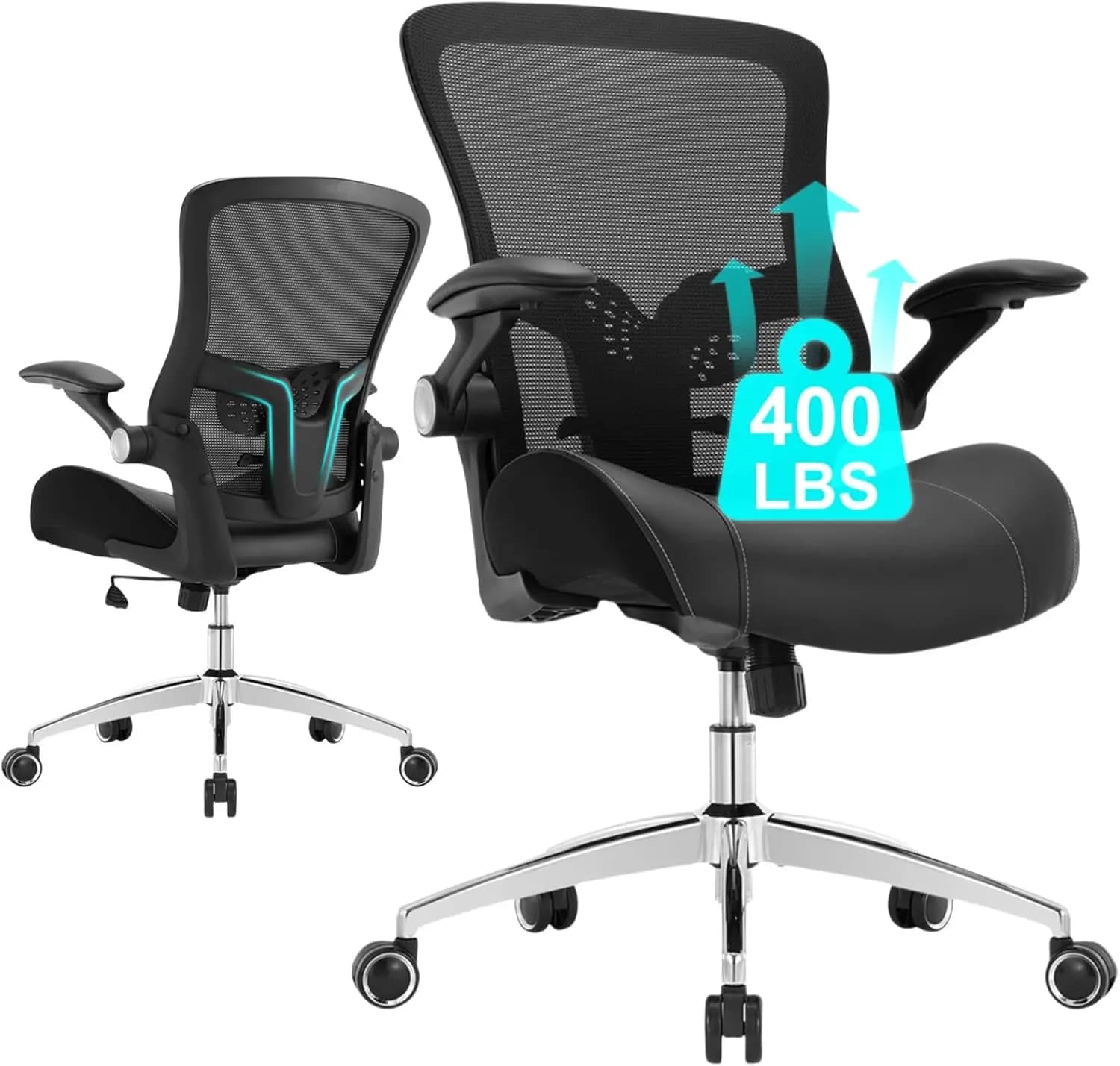 Sedia da ufficio grande e alta, sedia da scrivania ergonomica da 400 libbre con ampio cuscino per sedile in schiuma modellante 3D Sedia per computer in rete con lombare S