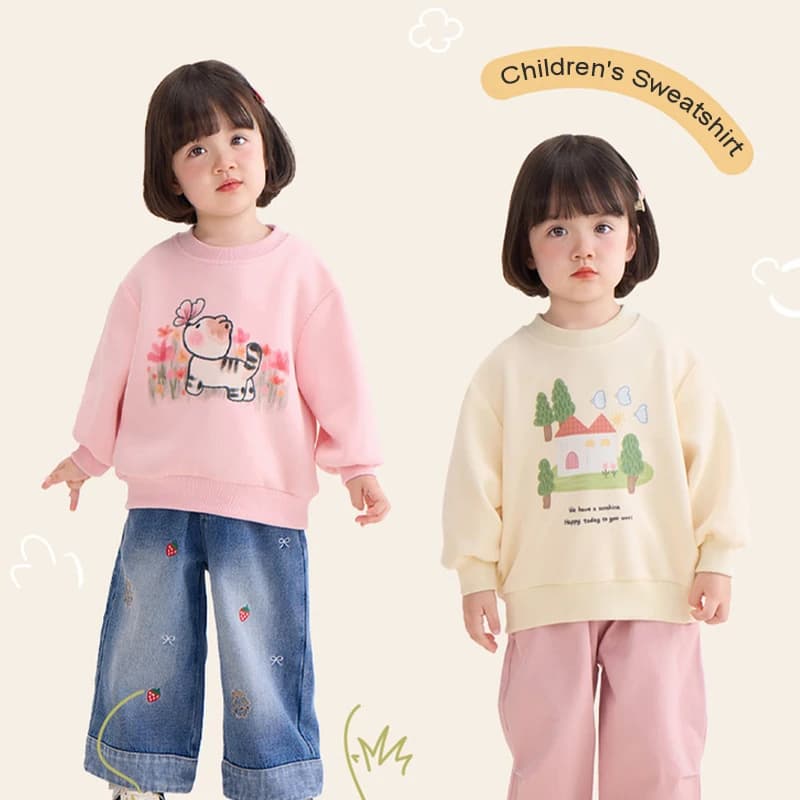 Girls Sportswear Little Girl Spring Cartoon Round Neck Top 3-10 Years Old Children Autumn Long Sleeved Clothes