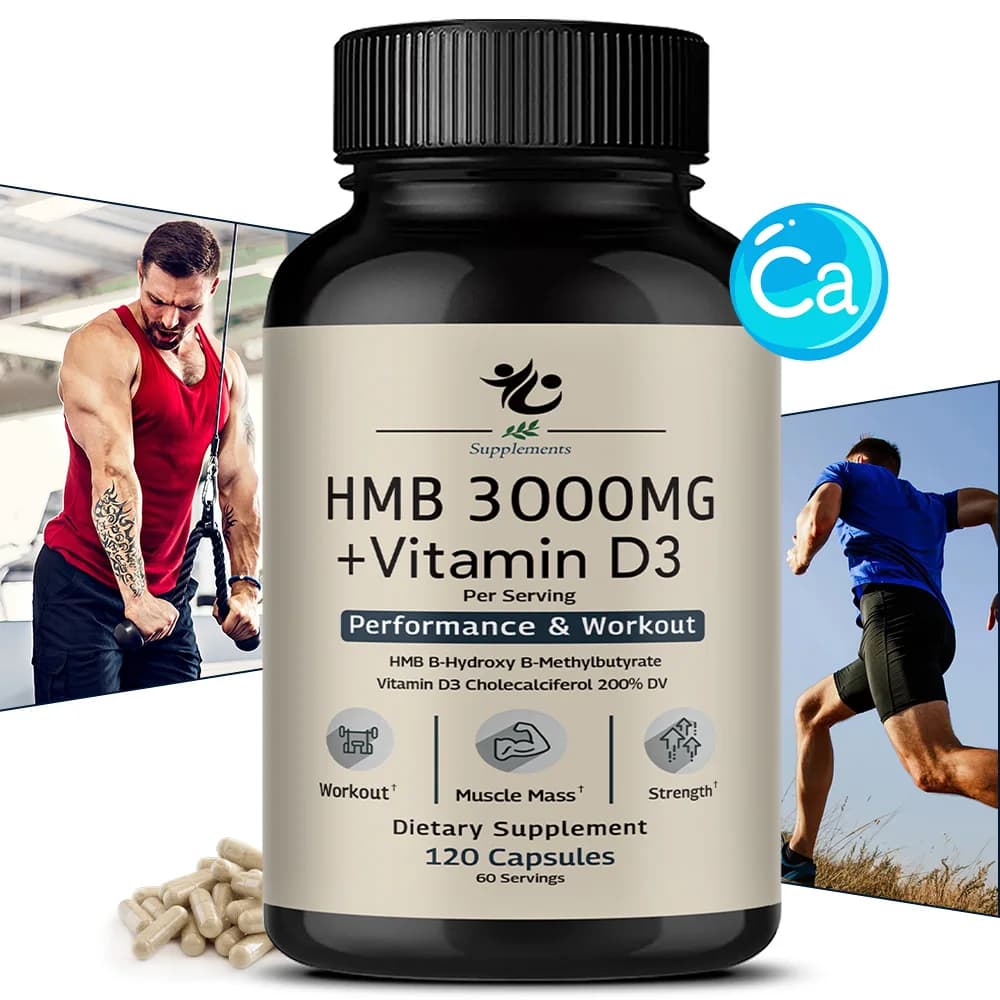 HMB 3000mg and Vitamin D3 (1600 IU) Supplement - Promote Muscle Growth and Recovery - 120 Vegetarian Capsules