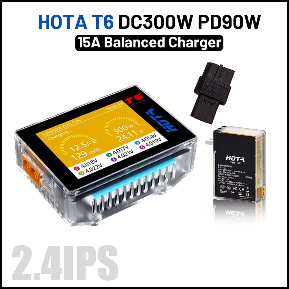 Caricabatterie intelligente HOTA T6 300W 15A 1-6S caricabatterie Lipo Balance caricabatterie PD 90W 5A per caricabatterie LiHv Lipo NiMh li-ion RC