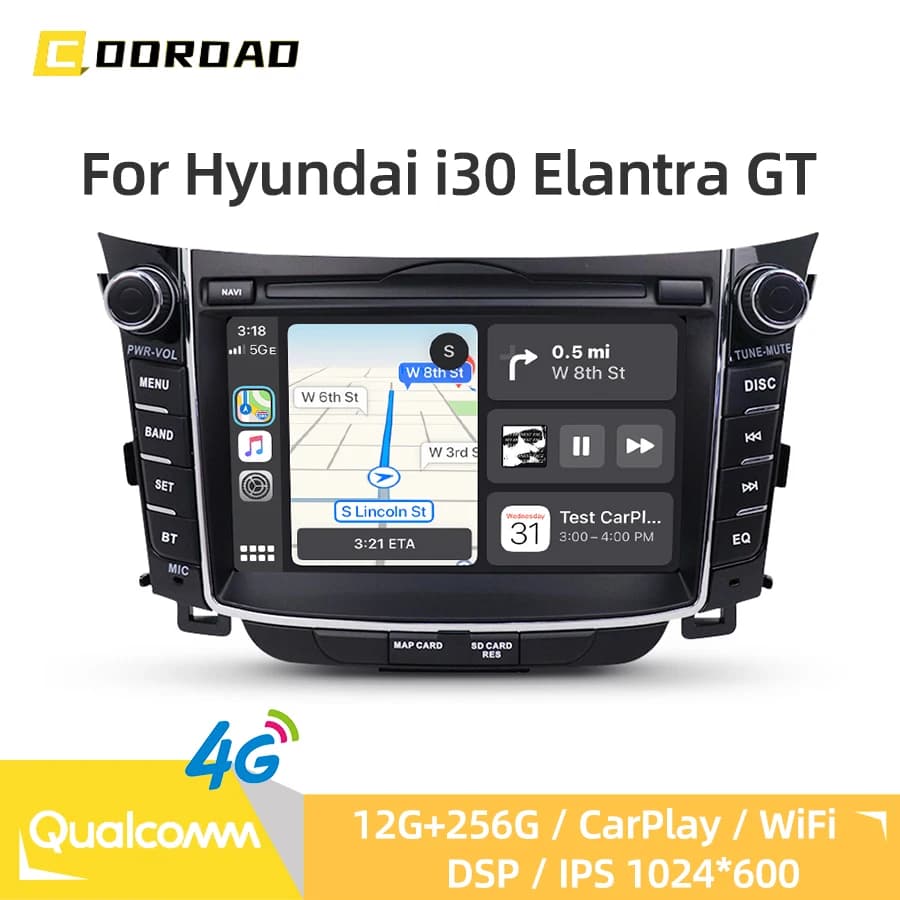 Lettore multimediale per auto Android 13.0 CarPlay Navigazione GPS 4G WiFi Bluetooth DSP RDS Autoradio per Hyundai i30 Elantra 2011-2017