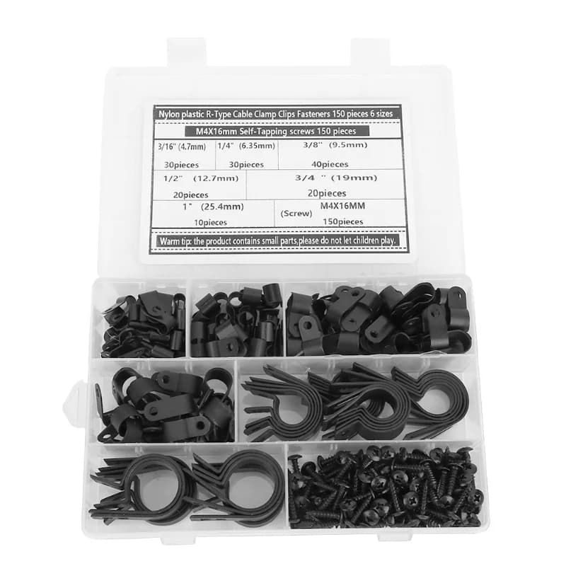 150 fermagli per cavi tipo R, set di viti autofilettanti M4 x 16 mm da 150 pezzi