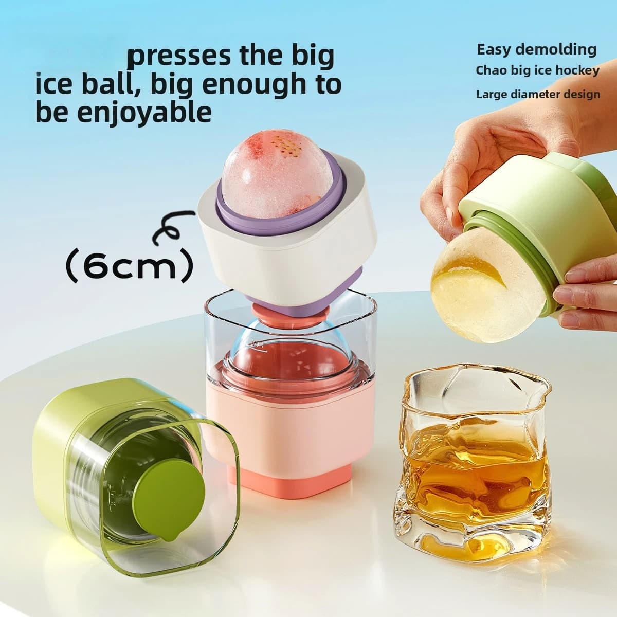 Nuovo Stampo a Pressione per Grandi Sfere di Ghiaccio da 6 cm, Vassoio in Silicone per Cubetti di Ghiaccio per Whisky e Cocktail, Strumento Fai-da-te per Sfere di Ghiaccio per Cucina, Bar e Succhi