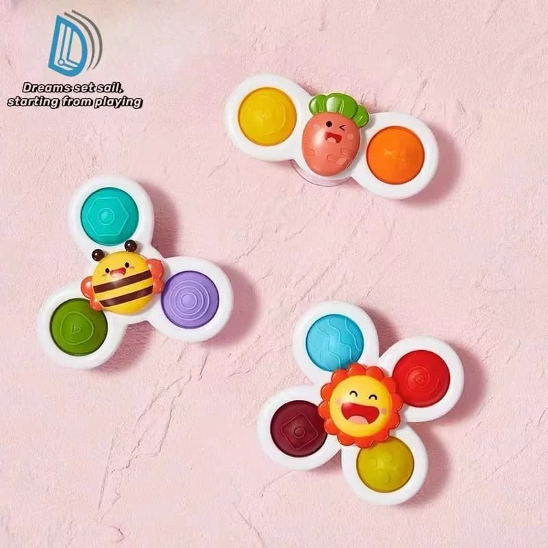 3 pezzi di cartone animato insetto agitarsi ventosa spinner giocattolo set educativo sonaglio rotante giocattoli da bagno per bambini per bambini